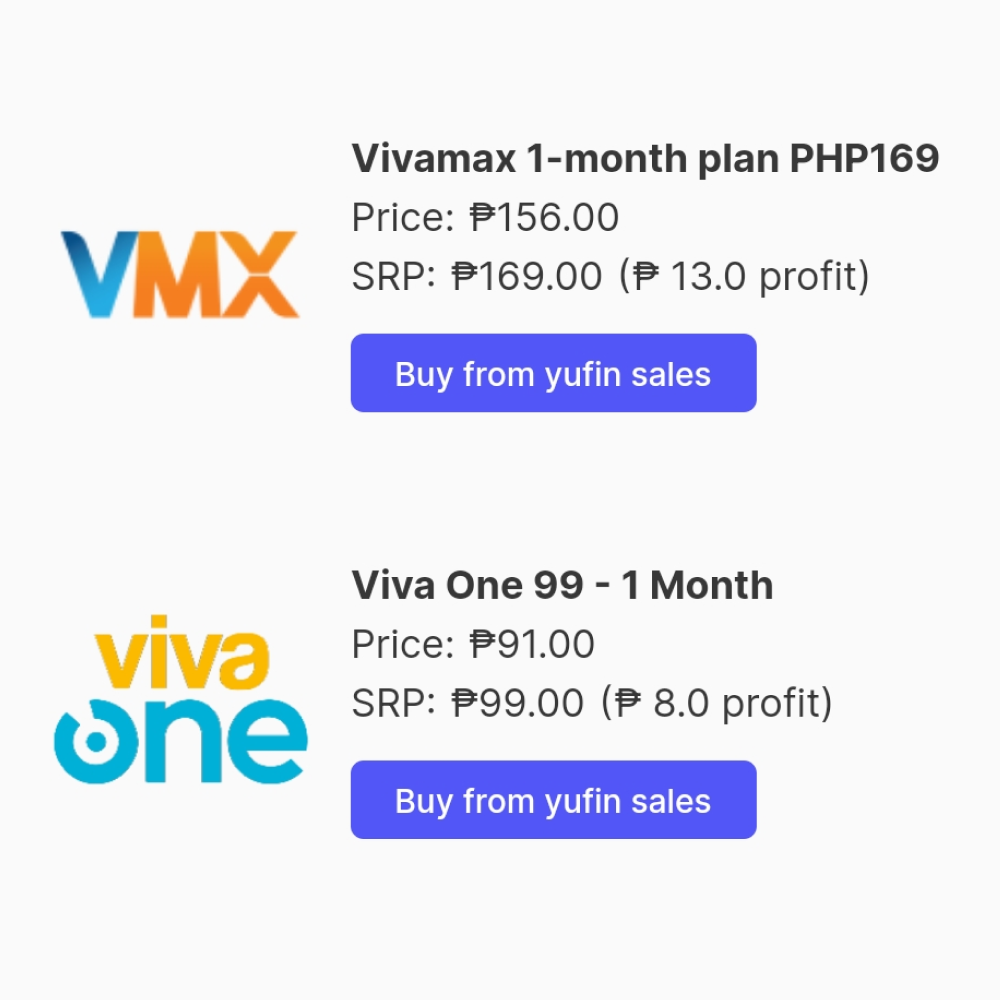 A screenshot of the yufin app's ‘OTT Vouchers’ page, showing available vouchers.