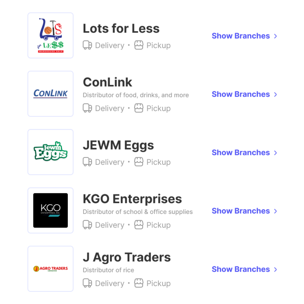A screenshot of the available yuOrder stores in the yufin app.