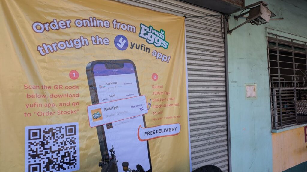yufin tarpaulin announcing that JEWM Eggs is now in the app.